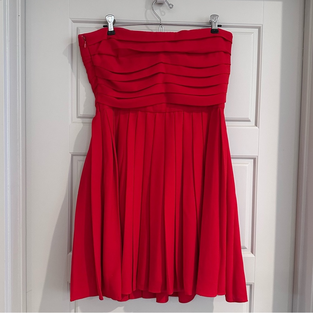 Rachel Roy RSVP Lipstick Red Pleated‎ Strapless Mini Dress Size 8 - Picture 2 of 11